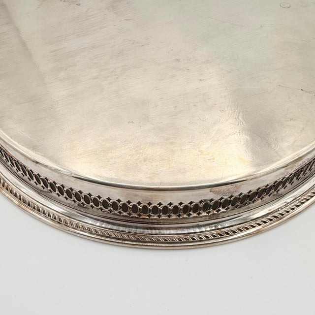 F.B. Rogers Silver Co. Mid-Century f.b. Rogers Silverplate Cocktail & Serving Tray With Pierced Gallery For Sale - Image 4 of 9
