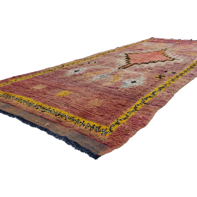 21819 Vintage Purple Boujad Moroccan Rug, 04'04 x 11'07. Embrace the vibrant essence of Boujad rugs, born in the lively...