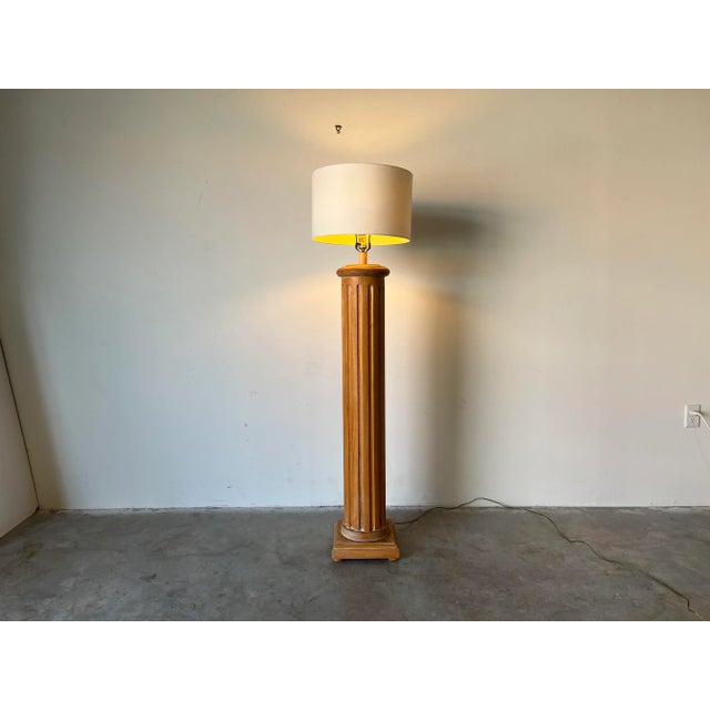Striking classic / Hollywood Regency - style natural turned wood sculptural column shape decorative floor lamp, circa...