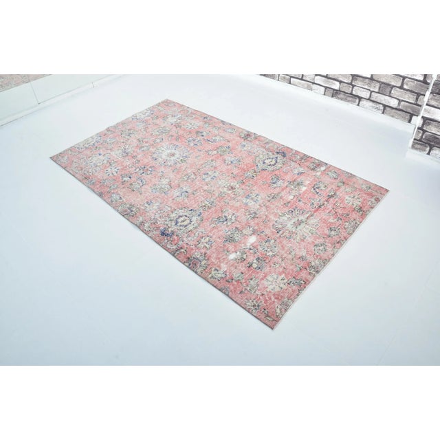 Hot Pink 1960s Hot Pink Oriental Design Distressed Pale Rug For Sale - Image 8 of 11