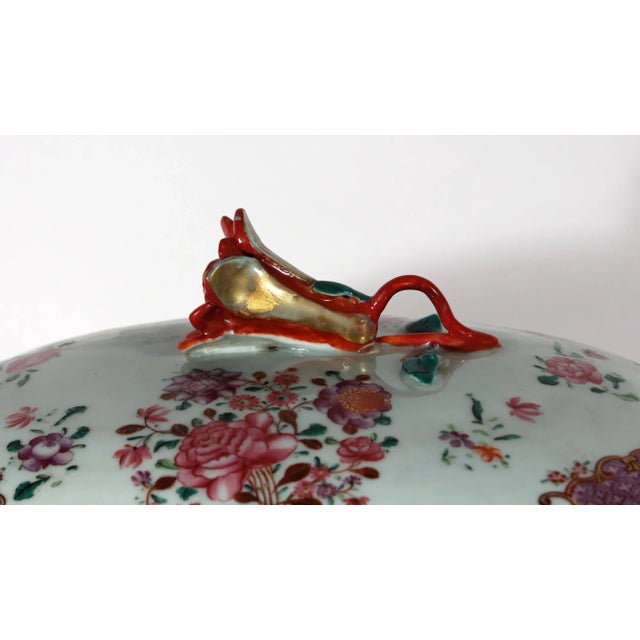 Ceramic Chinese Export Porcelain Famille Rose Botanical Soup Tureen & Cover For Sale - Image 7 of 11