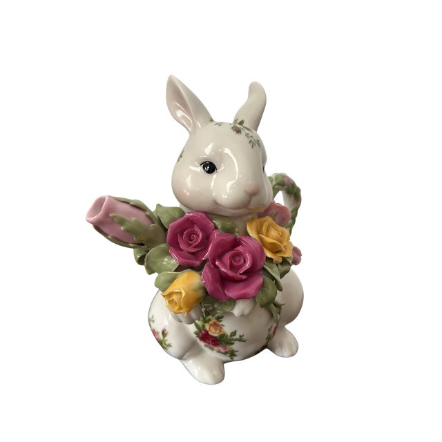 Vintage Royal Doulton for Royal Albert Old Country Roses Bunny Teapot – Fine Bone China Rabbit Teapot For Sale - Image 9 of 13