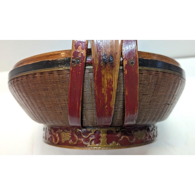 Antique Chinese Bamboo & Rattan Basket For Sale In New York - Image 6 of 9