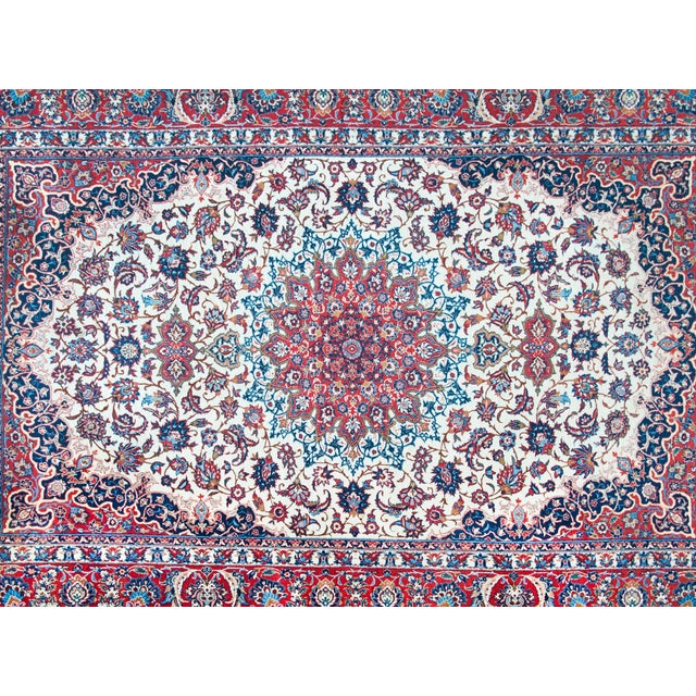 Ivory Vintage Persian Isfahan Rug For Sale - Image 8 of 15