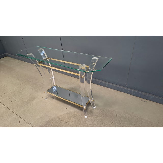 1970s Brass and Acrylic Glass Console Table, 1970s For Sale - Image 5 of 11