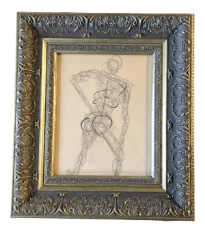 Vintage Original Abstract Nude Figure Study Drawing Frame 1960’s