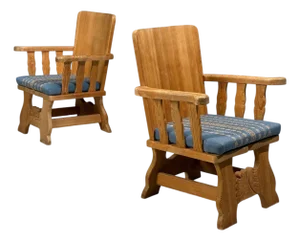 Krogenæs Møbler, Armchairs, Pine, Blue Fabric, Norway, 1970s