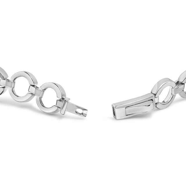 Contemporary .925 Sterling Silver 1.00 Cttw Diamond Interlinking Open Circle Link Bracelet For Sale - Image 3 of 6