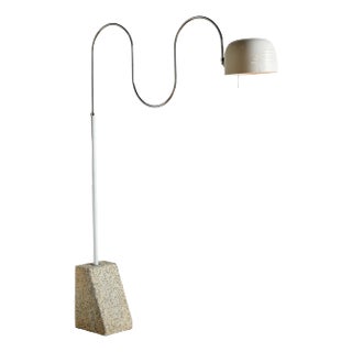 White Squiggle Floor Lamp with Stone Base, Italy 1970s For Sale