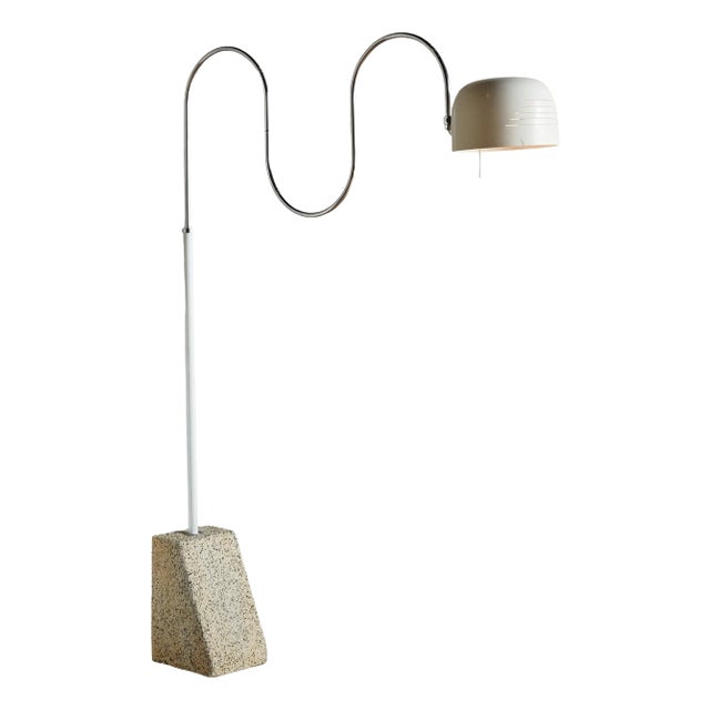 White Squiggle Floor Lamp with Stone Base, Italy 1970s For Sale