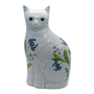 Late 20th Century N. S. Gustin Folk Art Cat Hand-Painted Glazed Figurine