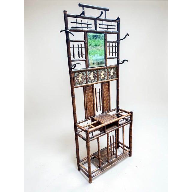 Victorian Bamboo Coat Stand with Mirror and Umbrella Stand, 1890s For Sale - Image 11 of 11