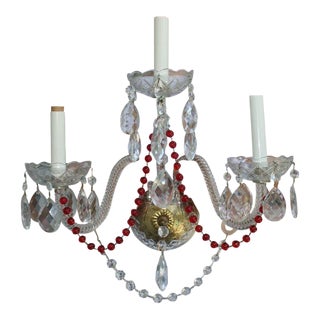1950's French Regency Crystal Swirl Form Wall Sconces Ruby Glass Style Baccarat a - Pair For Sale