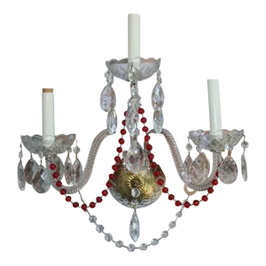 1950's French Regency Crystal Swirl Form Wall Sconces Ruby Glass Style Baccarat a - Pair