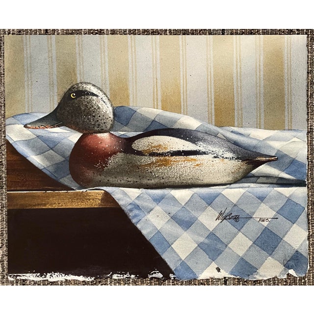 1988 Michael Weber Mason Widgeon Decoy Painting For Sale - Image 4 of 5