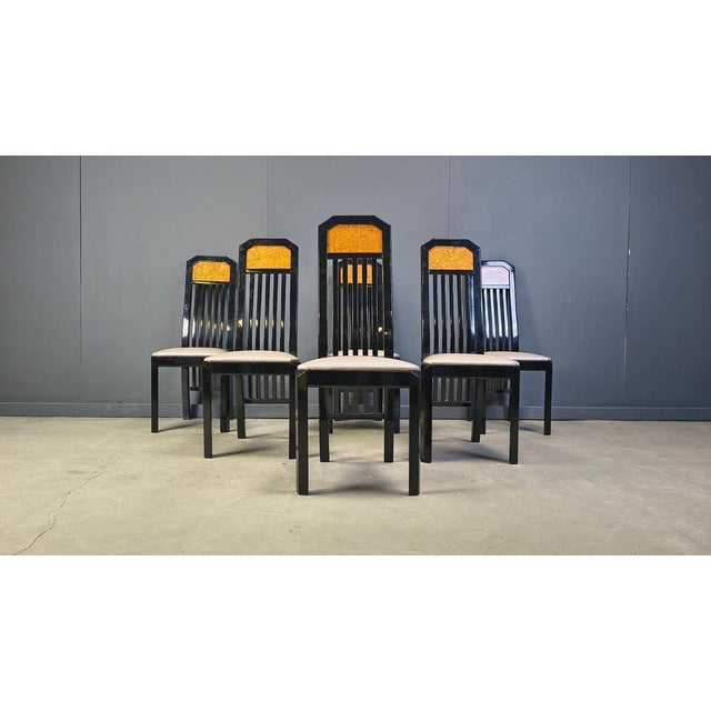 Vintage Burl Wood and Lacquer Dining Chairs, 1980s, Set of 6 For Sale - Image 11 of 14