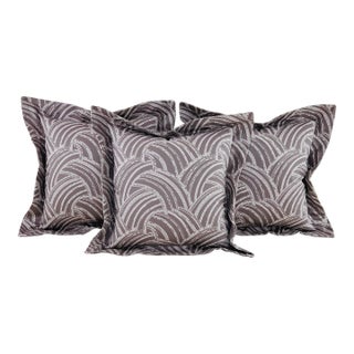Designer Vicki Payne Free Spirit Gray & Cream Modern Abstract "Feather" Pillow Covers- 3 Pieces For Sale