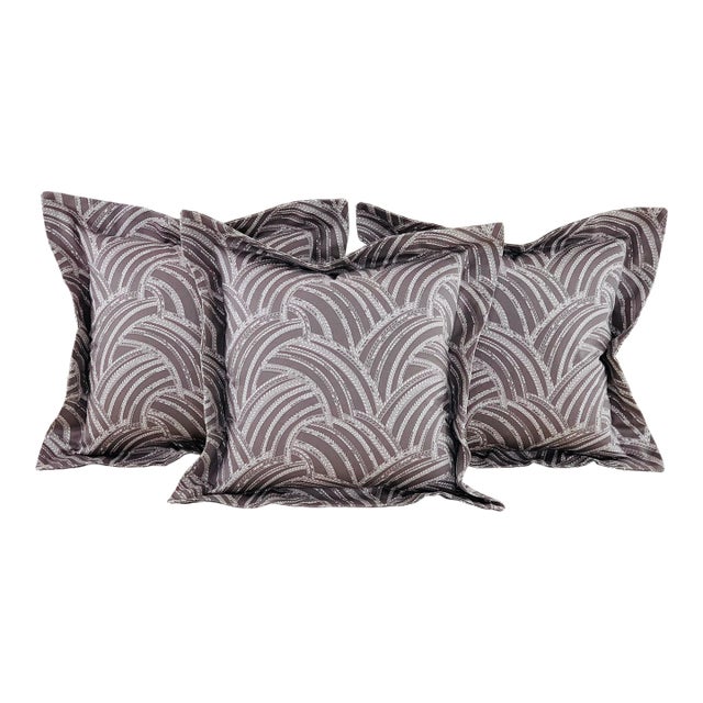 Designer Vicki Payne Free Spirit Gray & Cream Modern Abstract "Feather" Pillow Covers- 3 Pieces For Sale
