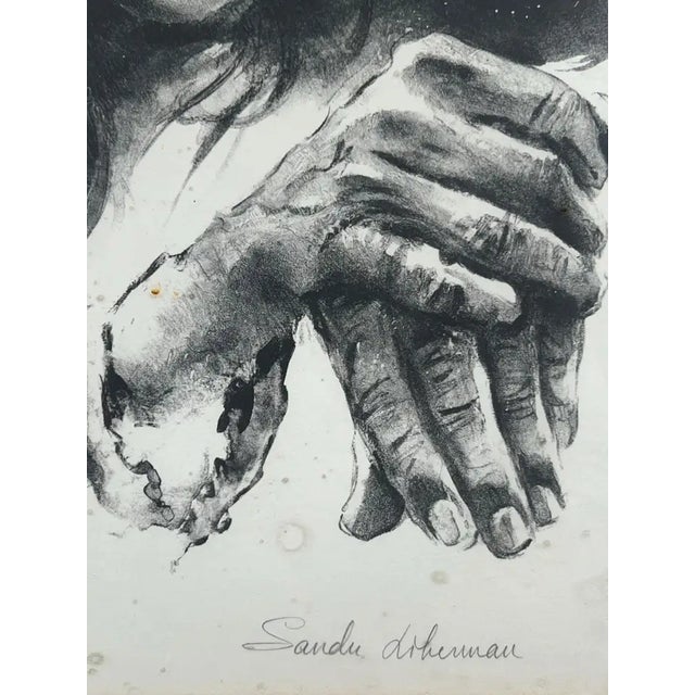 Black Sandu Liberman Rabbi With Young Girl Lithograph Signed, Numbered & Framed 1960's For Sale - Image 8 of 14