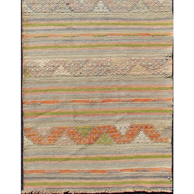 Mid 20th Century Vintage Turkish Kilim Runner With a Stripe and Modern Design For Sale - Image 4 of 11