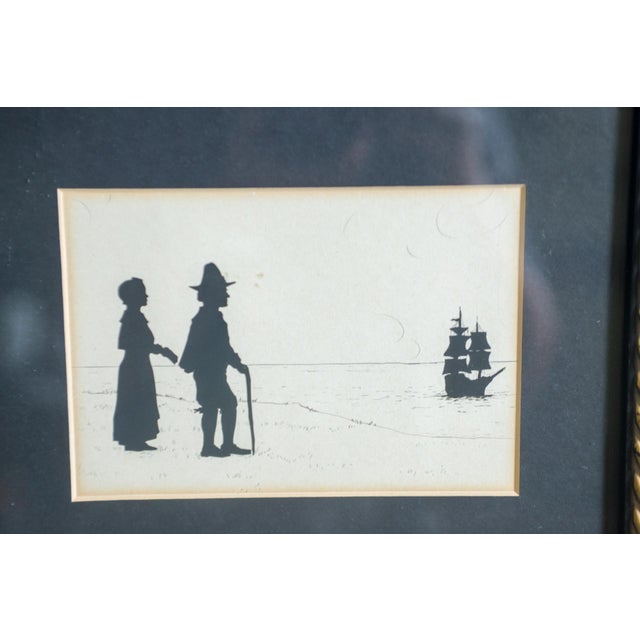 1920s Antique Pilgrim Silhouette C. 1920 Framed Cut Paper & Ink Art, Signed Provenance Judge Charles Barker Wheeler, New York Supreme Court For Sale - Image 5 of 11