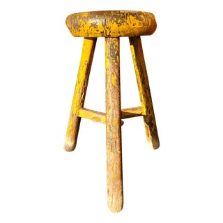 Primitive Wooden Tripod Stool / Height 52 Cm For Sale