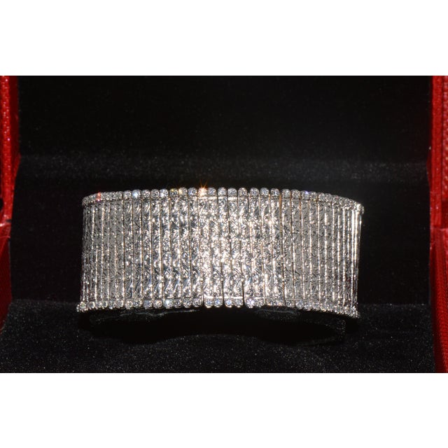 Late 20th Century Rare Roberto Coin Natural 3.20ct Diamond Floral Scroll Work Wide Bracelet in Solid 18k White Gold For Sale - Image 9 of 15