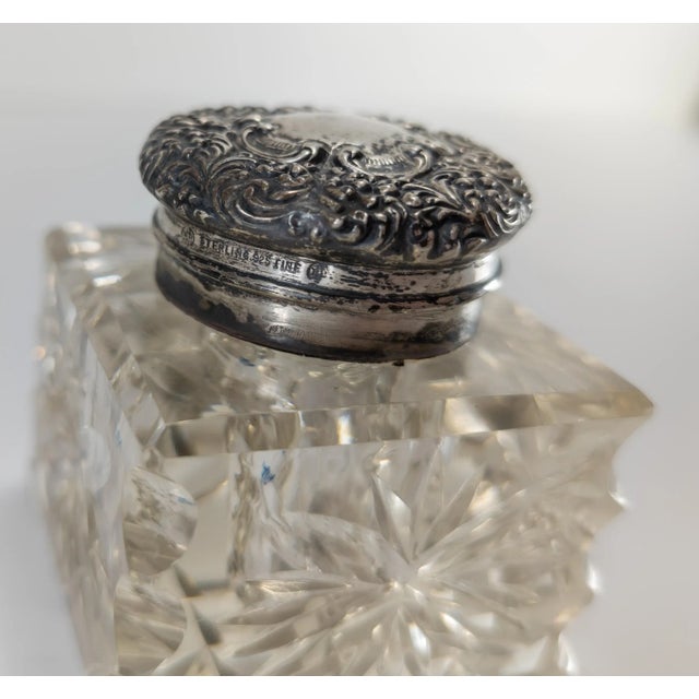 Transparent Early 20th Century Sterling Silver and Crystal Glass Inkwell by Unger Brothers For Sale - Image 8 of 12
