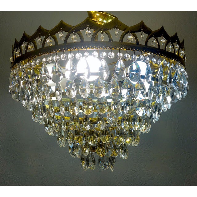 Vintage Gilded Metal and Crystal Chandelier, 1990s For Sale - Image 6 of 11