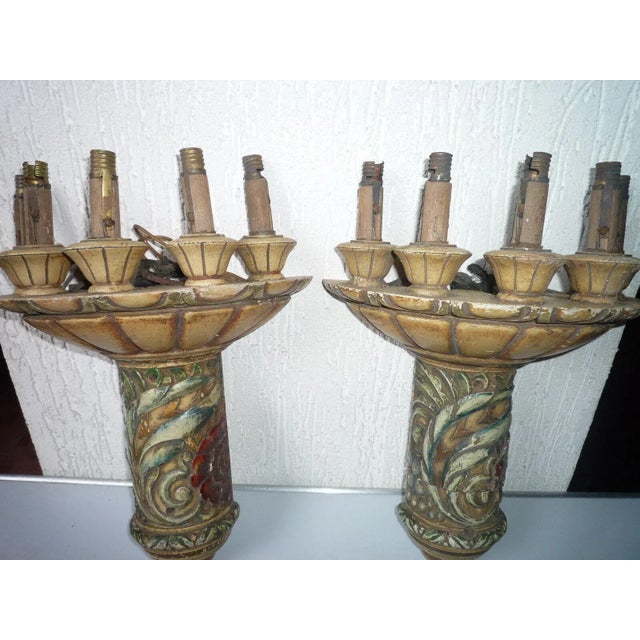 1920's French Art Deco Carved and Patinated Wall Sconces a - Pair For Sale - Image 10 of 10