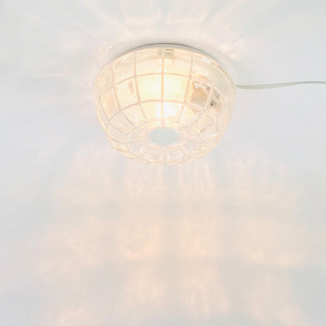 1970s Mid-Century Modern White Iron and Glass Flush Mounts from Limburg, Germany, 1960s, Set of 2 For Sale - Image 5 of 11