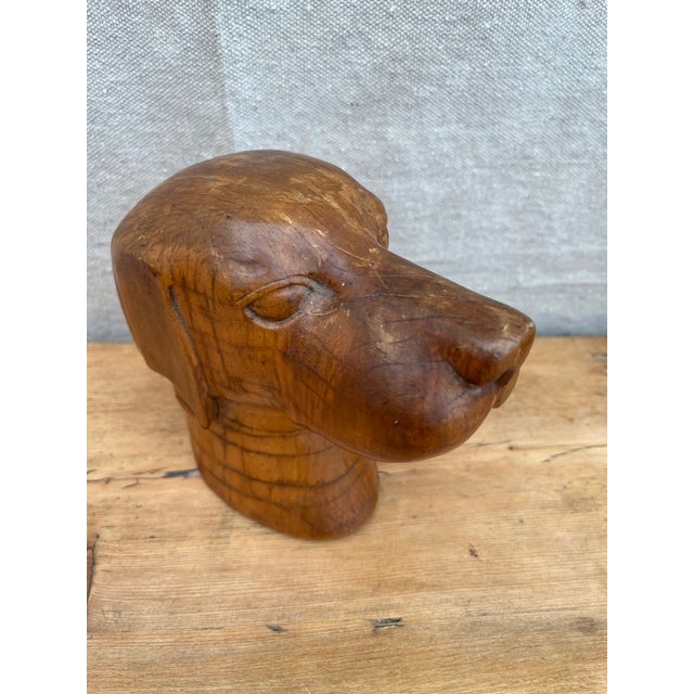 Vintage Folk Art Carved Wood Dog Head For Sale - Image 10 of 11