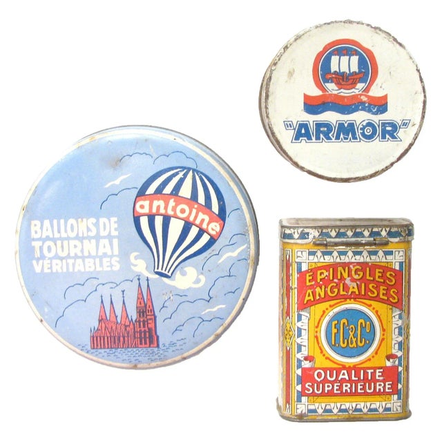 Early 20th Century Antique French & Belgian Tins, Set of 3 For Sale - Image 5 of 5
