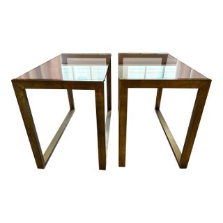 Pair of Brass and Glass 1950s Style Side Tables For Sale