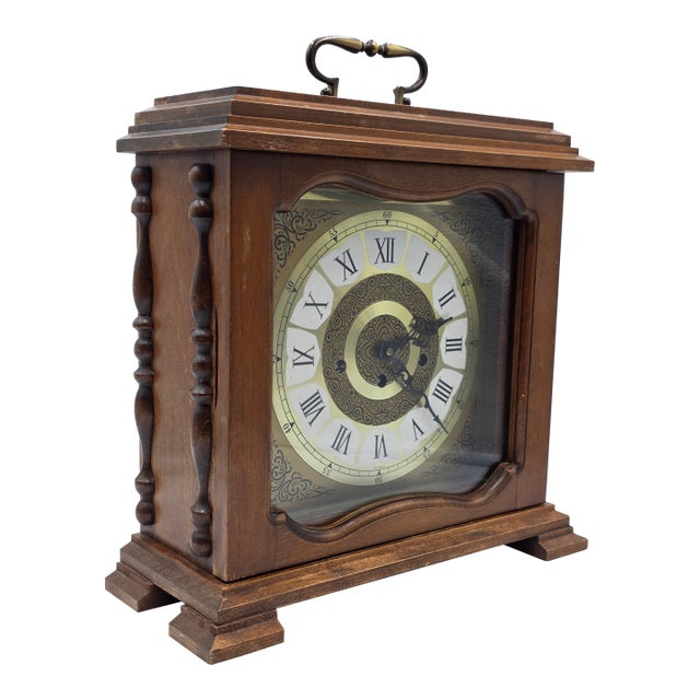 Vintage Franz Hermle 340-020 Mantel Clock West Germany 8-Day Westminster Chime. Working Condition With Key. For Sale