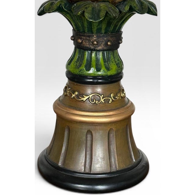 Vintage Hollywood Regency Painted Composition Pineapple Lamps - A Pair For Sale - Image 13 of 17