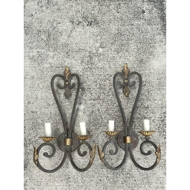 Spanish Revival Vintage Wrought Iron Light Sconce - A Pair For Sale - Image 3 of 12