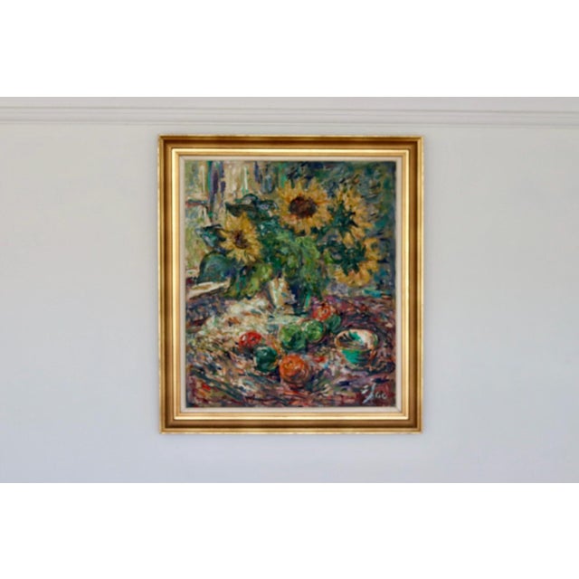 Original Swedish Oil on Canvas – “Still Life with Sunflowers” by Gustaf Sjöö – Signed, Framed 75 × 84 cm (29.5" × 33.1") A...