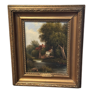 20th Century Framed Albert Gilbert Oil Painting – “The Valley Farm"