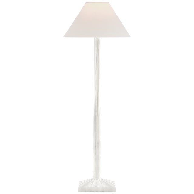 Transitional Chapman & Myers by Visual Comfort Signature Strie Buffet Lamp in Plaster White with Linen Shade For Sale - Image 3 of 3