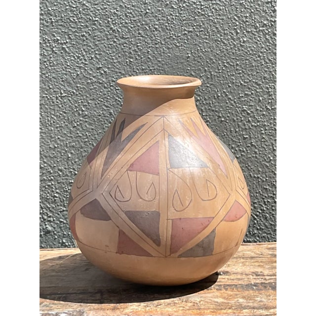 Mid-Century Modern Vintage Hand-Painted Geometric Pottery Vase For Sale - Image 3 of 12