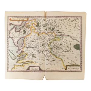 17th Century Hand Colored Map of Saintonge France