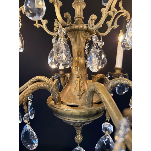 Antique French Brass & Crystal Chandelier For Sale - Image 9 of 10