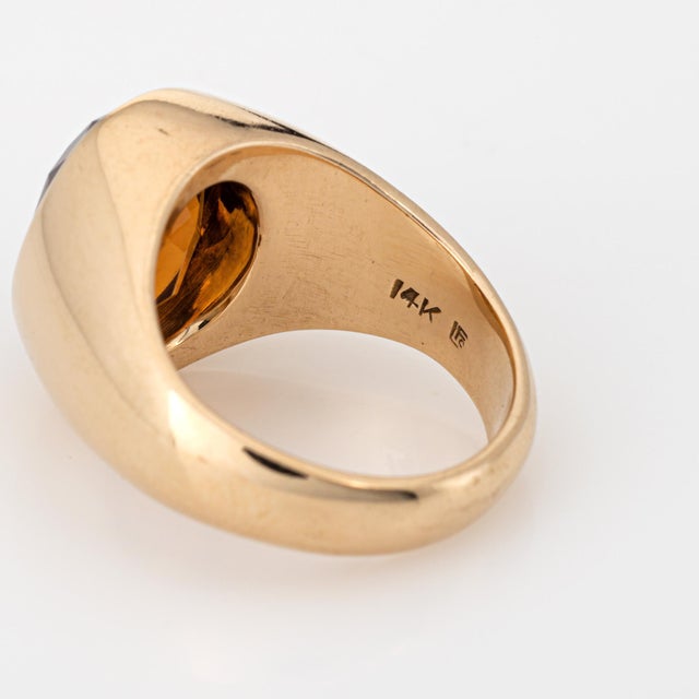 Metal 1980s 6ct Madeira Citrine Signet Ring Size 8 Heavy 14k Yellow Gold Oval Men's Jewelry For Sale - Image 7 of 7