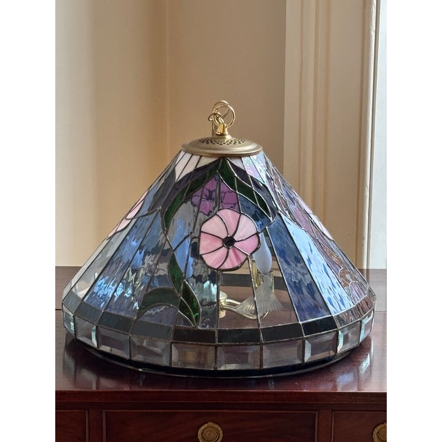 Vintage Tiffany-Inspired Stained Glass Hummingbird Pendant Lamp For Sale - Image 4 of 18