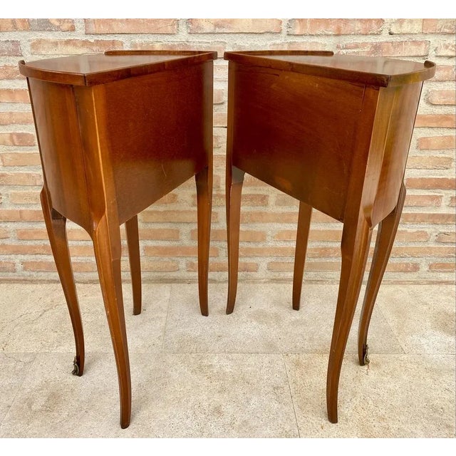 1940s French Walnut Demilune Bedside Tables or Nightstands with 2 Drawers, Set of 2 For Sale - Image 5 of 15