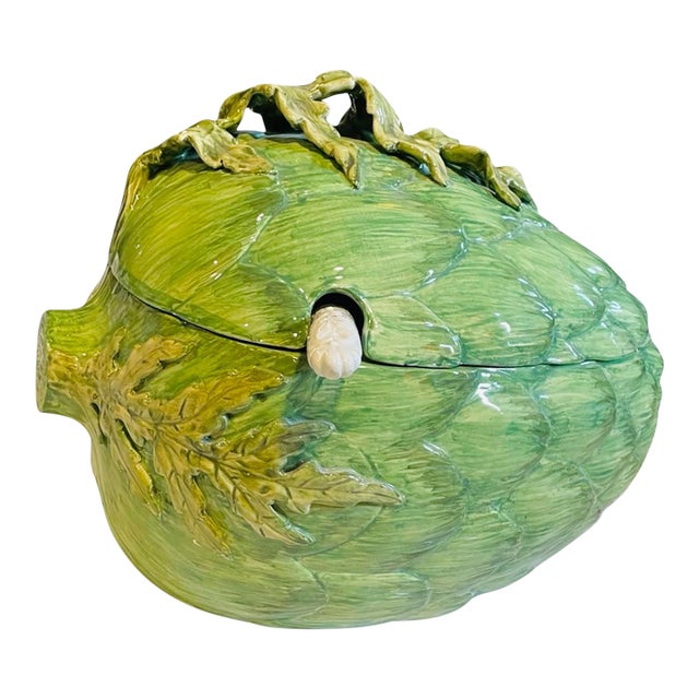 Vintage Italian Majolica Artichoke Soup Tureen For Sale