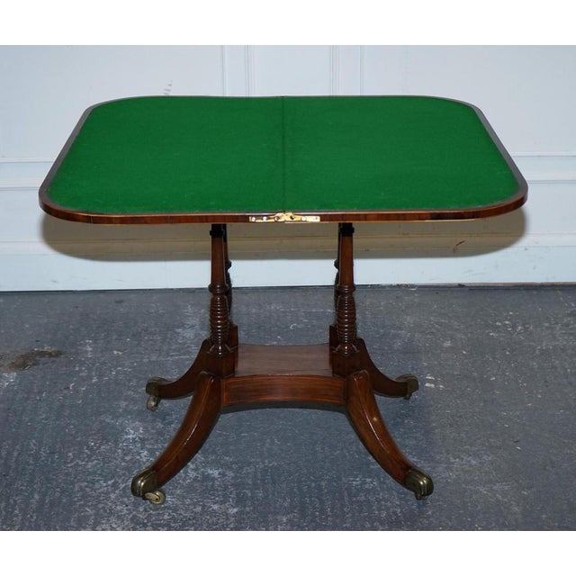 Brown Georgian Folding Games Table with Brass Castors For Sale - Image 8 of 18