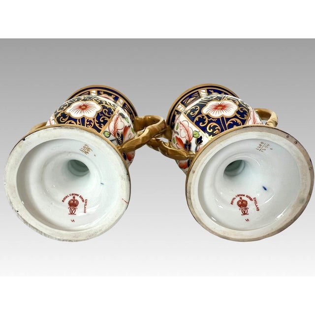 Antique Royal Crown Derby 22 Carat Gold Bone China Vases, Urns, Goblets, 1906, England, a Pair For Sale - Image 10 of 14