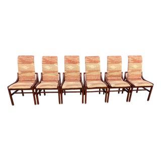 Henredon Campaign Scene 1 Oak Dining Chairs Set 6 For Sale